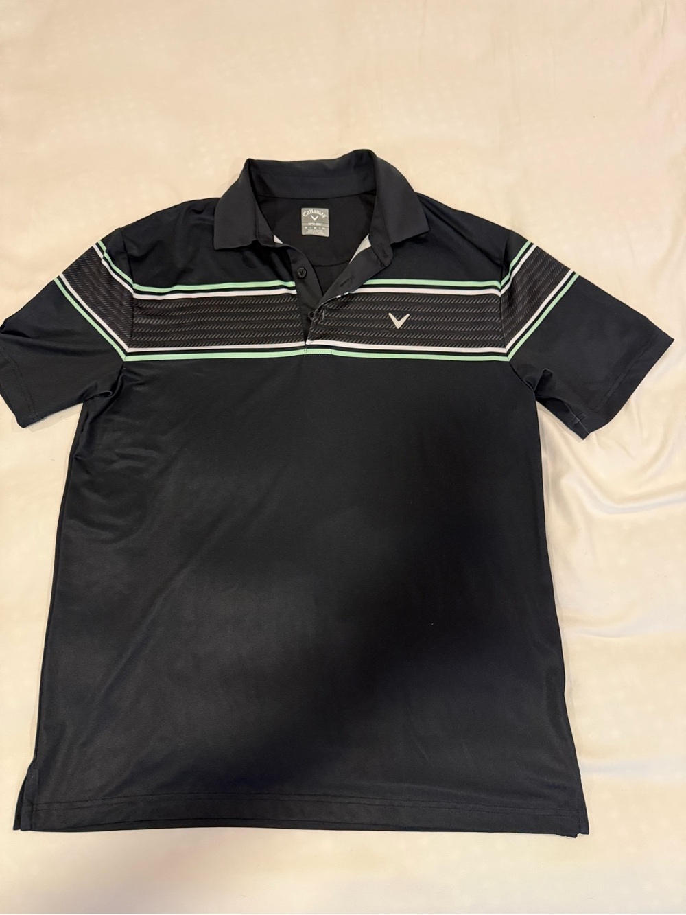 Callaway Black Polo with White and Mint Stripes